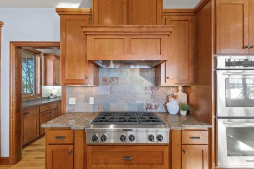 Custom hood vent, cook top and double wall oven with warmer