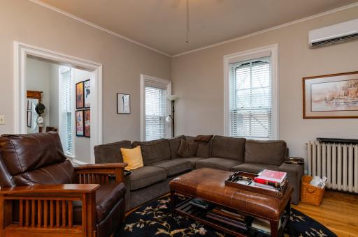 Spacious living room in one of the upper level apartments.