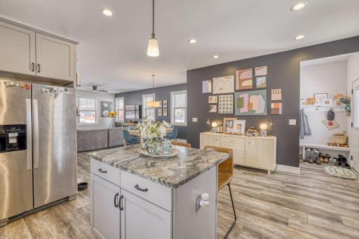 The sight lines from the kitchen all the way to the front of the house makes the house feel spacious.