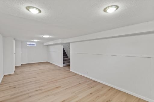 Lower level living room with LVP flooring