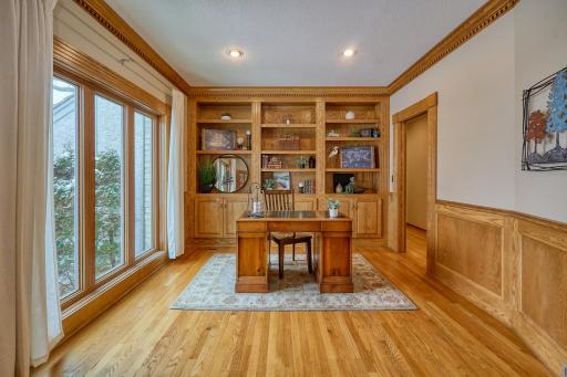 Main Floor Office with Custom Built-In Book Shelves