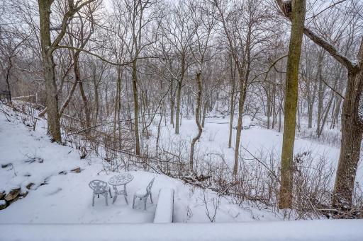 Lower Patio, yet another spot to enjoy the beauty of the wooded creek area.