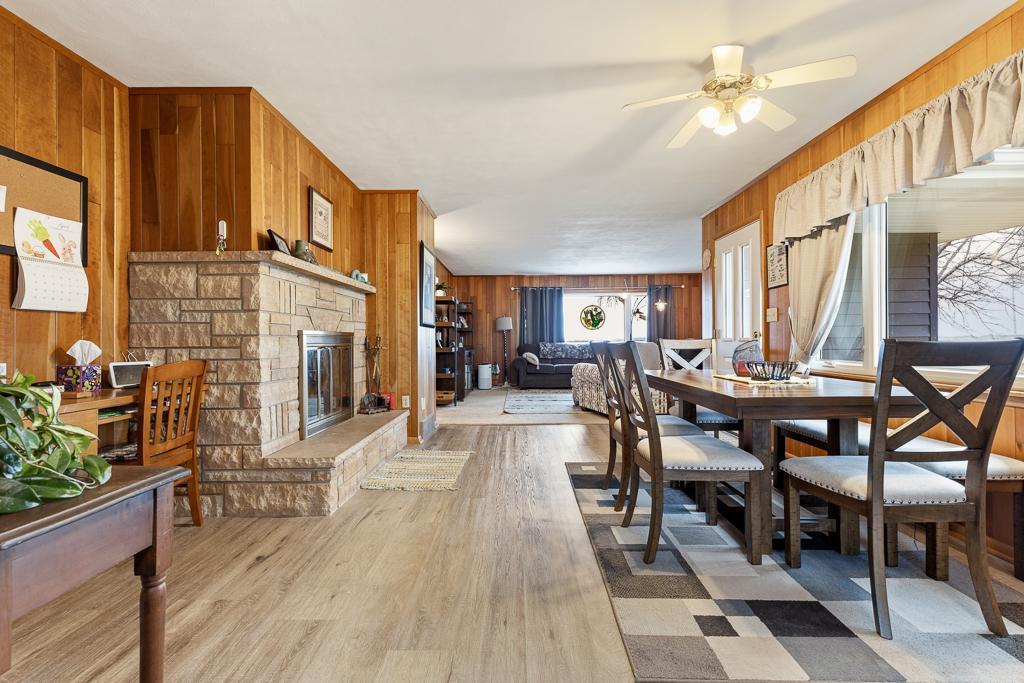 Open concept living combines kitchen, dining, and living spaces