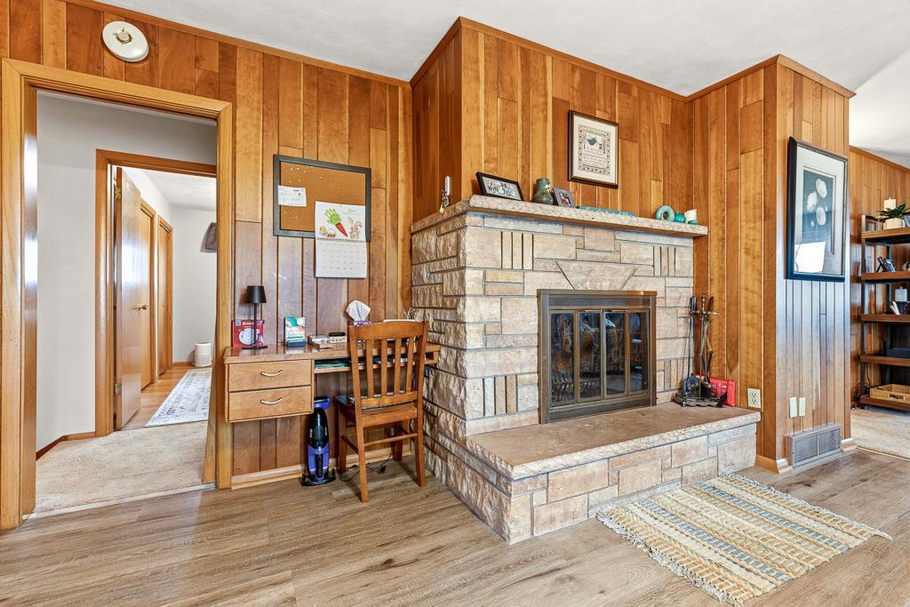 Cozy central wood burning fireplace to warm you up on chilly days