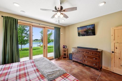 Main level primary suite with water views