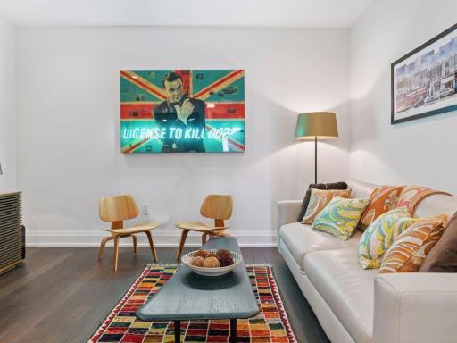 Cozy media lounge perfect for relaxation or entertaining with sleek design accents.