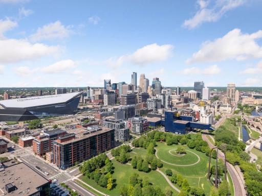 Breathtaking view of U.S. Bank Stadium and downtown Minneapolis.