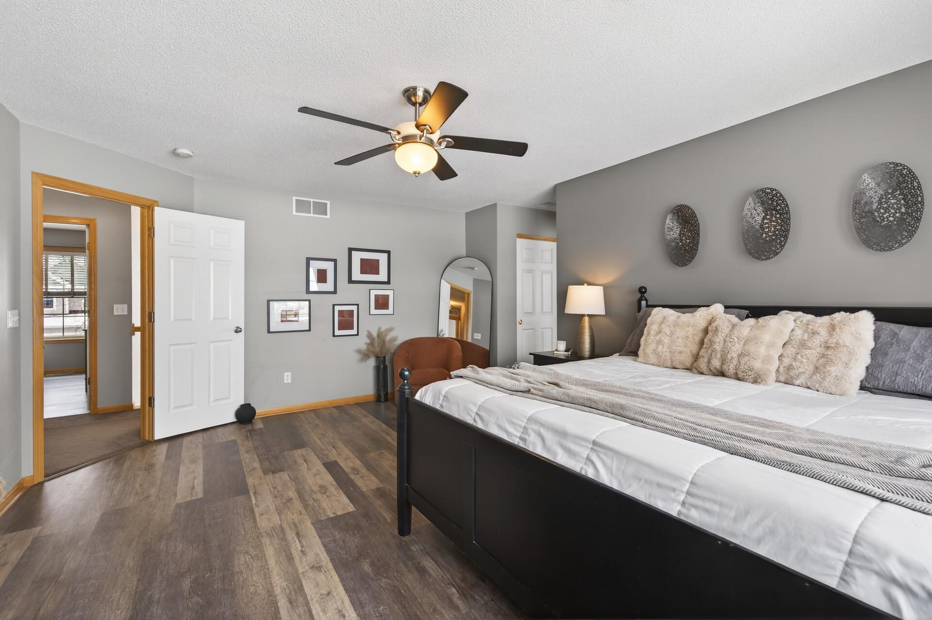 There are two closets including a walk-in for tons of storage.