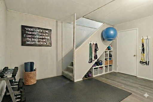 Great lower level space for storage and possible work out area
