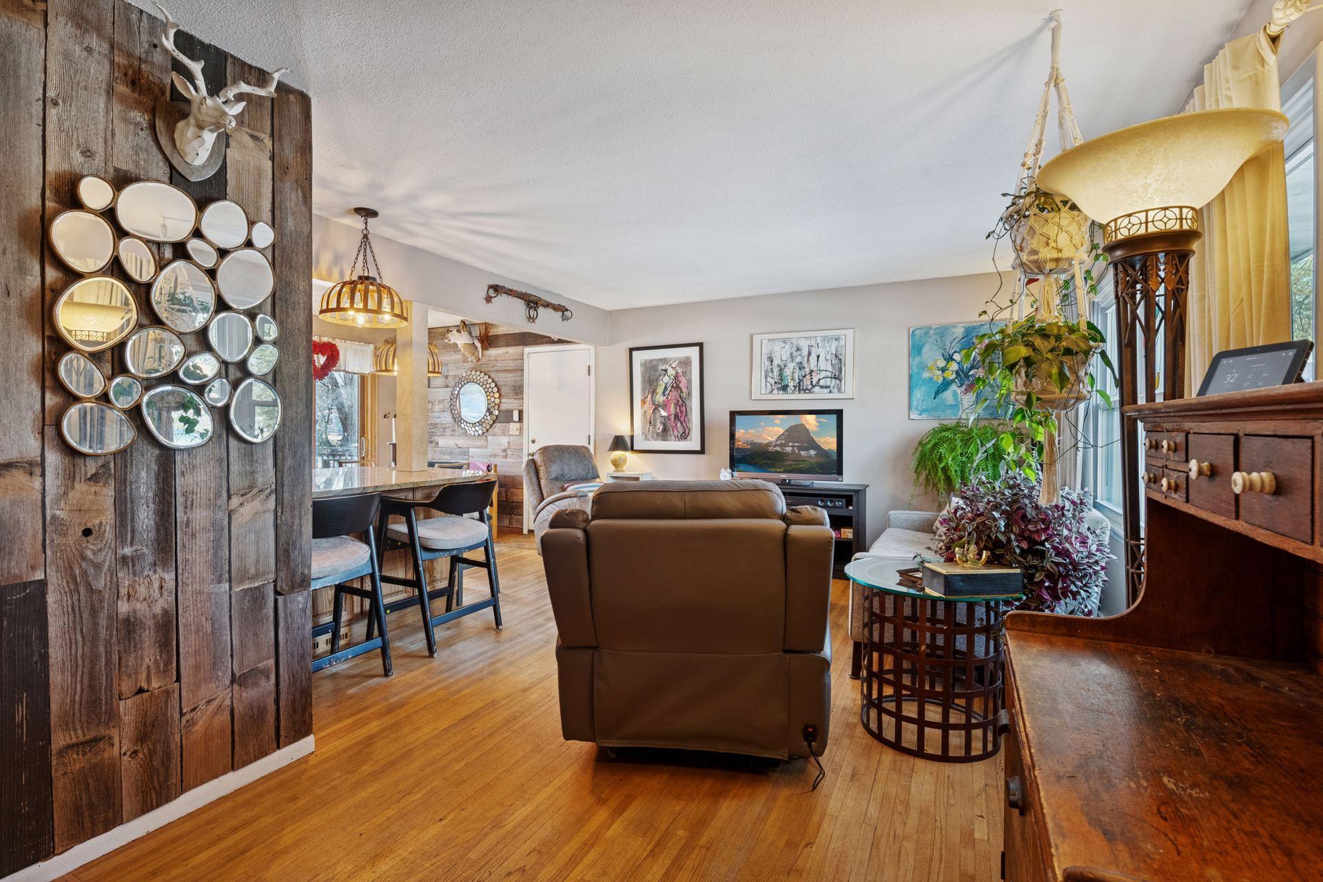 Open concept kitchen, dining, living space