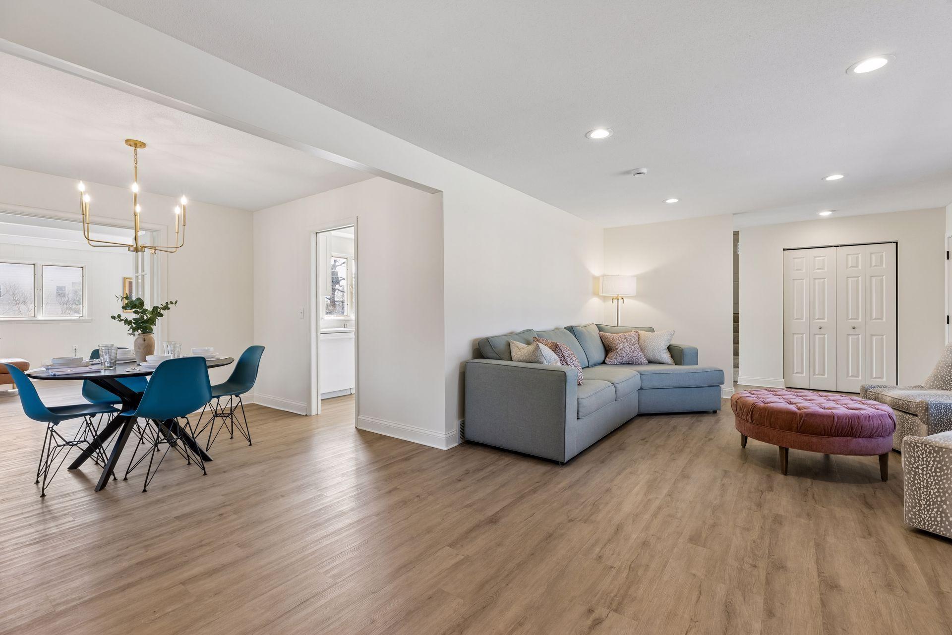 Large open-concept living room and dining room on the main floor.