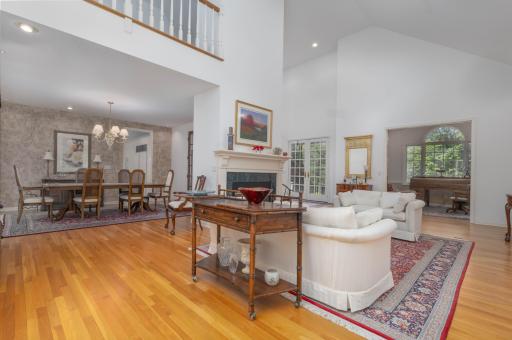 View of dining room and library from living room
