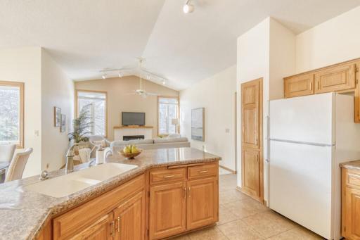 Kitchen flows into the family room