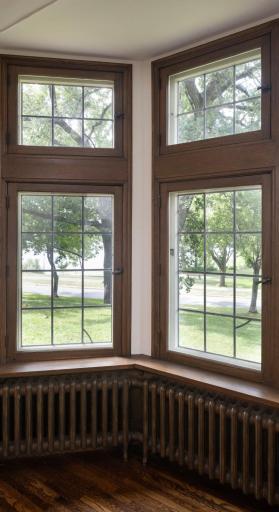 Close up of leaded window detail in living room
