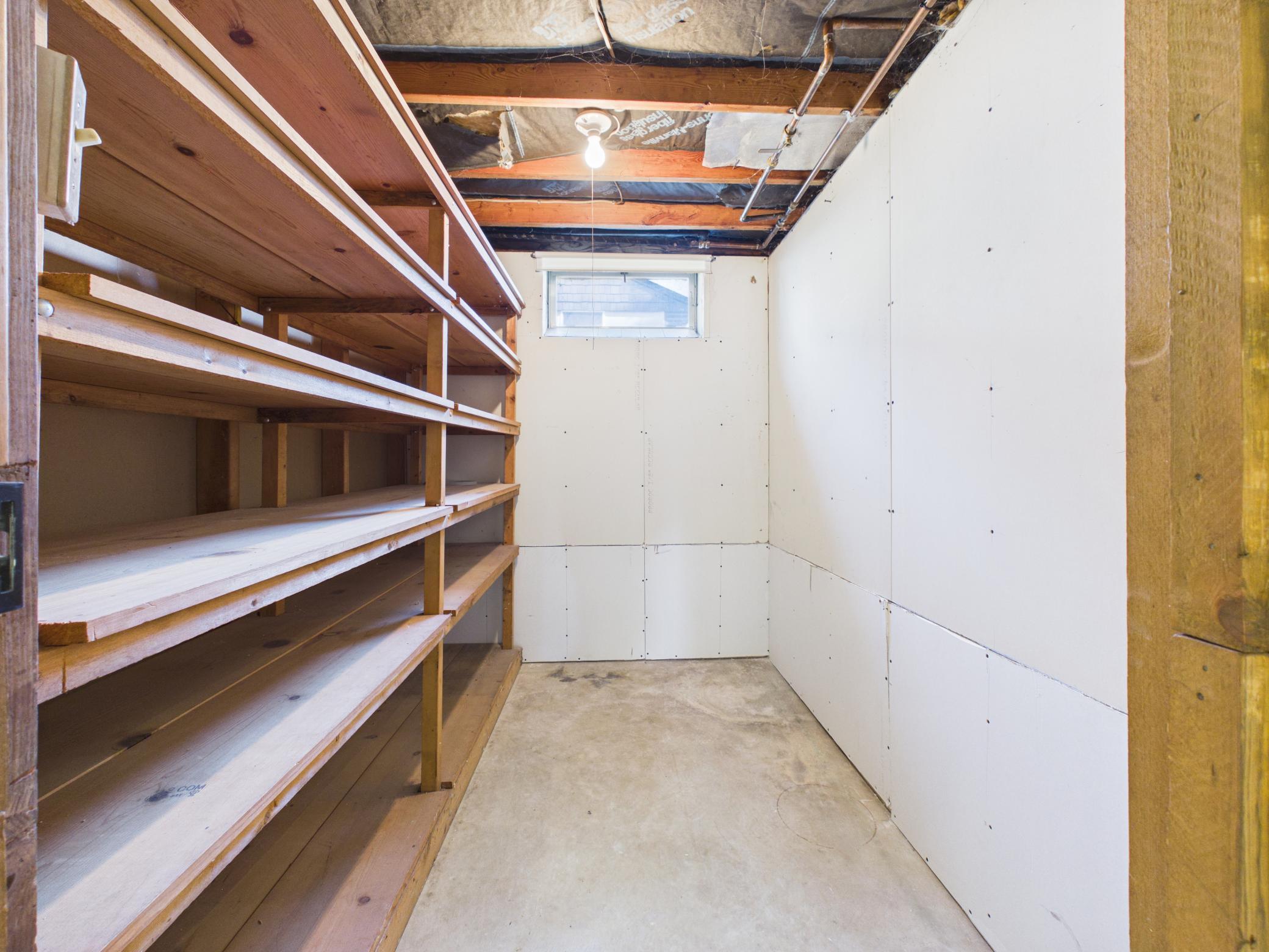 The lower level features this storage room - plus utility room and work room with bench (not pictured).