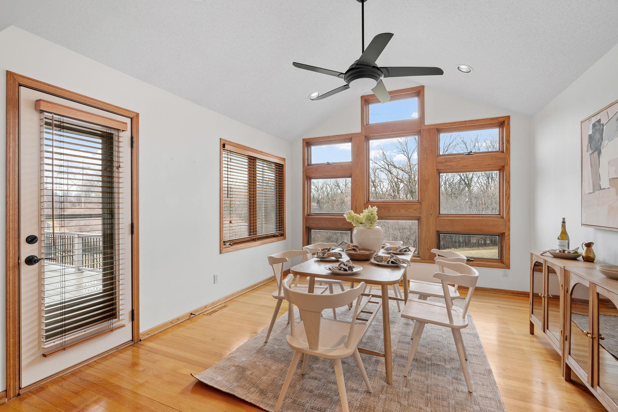 Or easily being able to bring in the steaks from the grill on your wrap-around deck right to the table this summer.