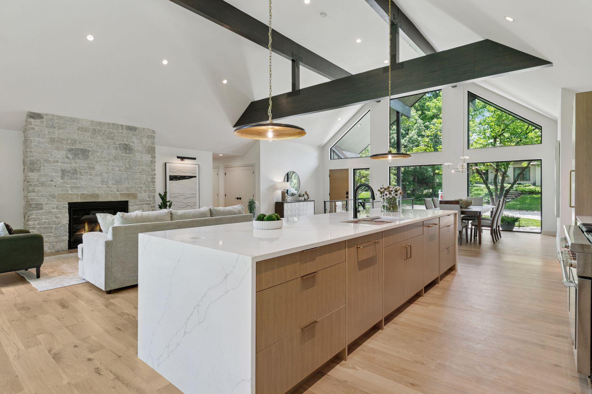 White Oak Hardwood Flooring and Custom White Oak Cabinetry are finished in a Natural Oil Finish