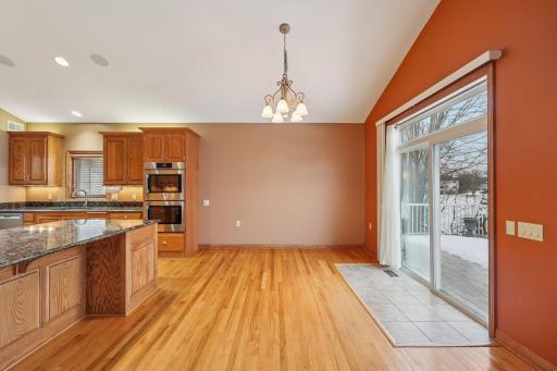Dining room walks out to deck and overlooks pond