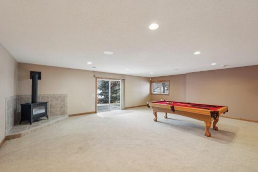 Family room with gas fireplace, walks out to patio.