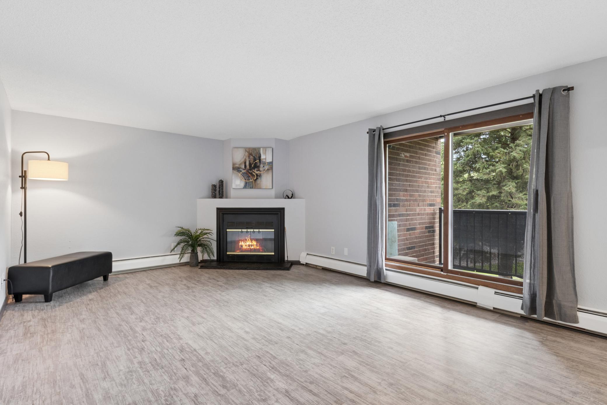 Living room with virtual fire.