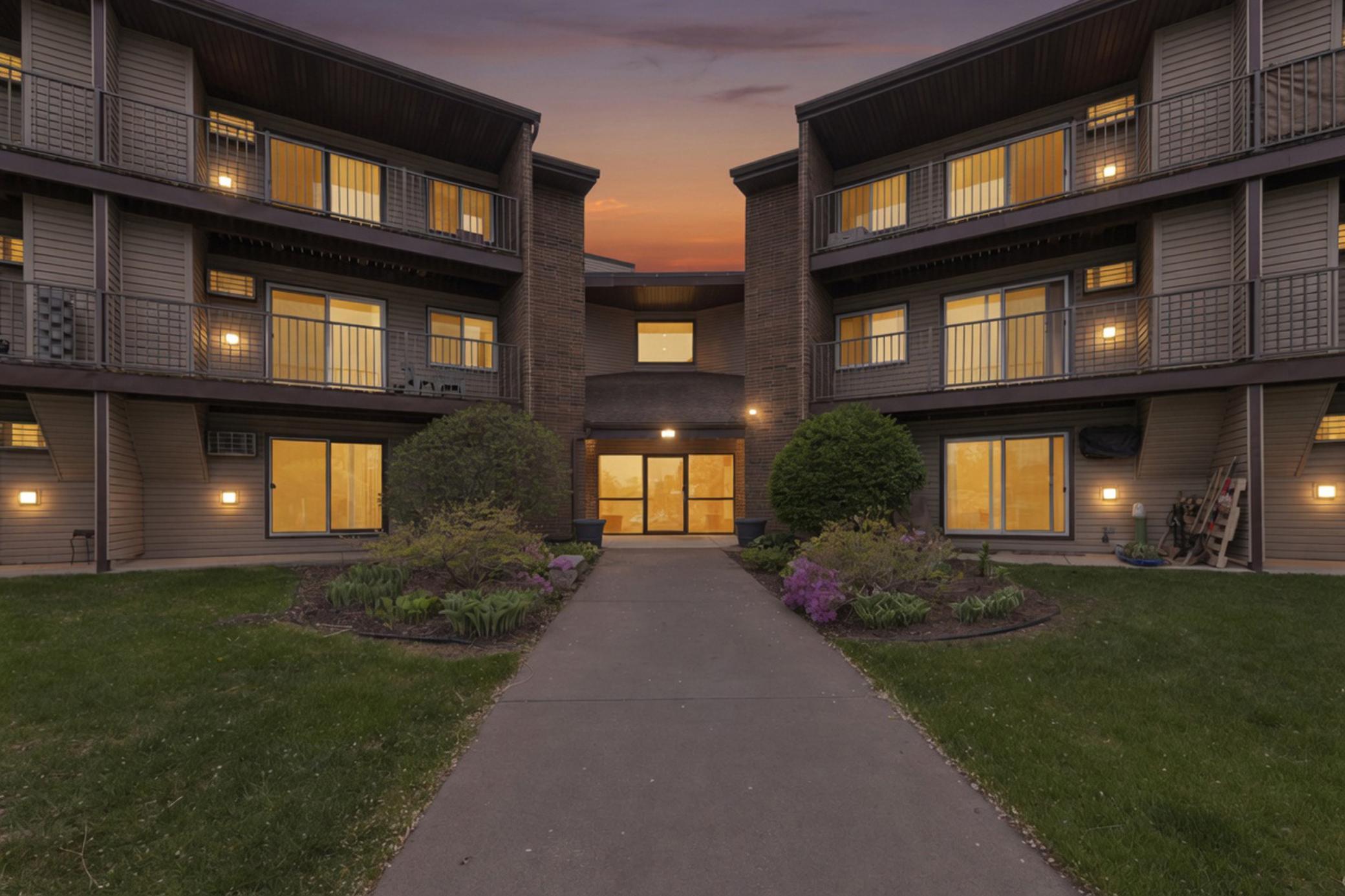 It is beautiful here at night, with lit paths, gardens, landscaping, swimming pool, secure entrance, heated underground parking with storage, car wash, and a ton of extra parking! A great Eagan location!