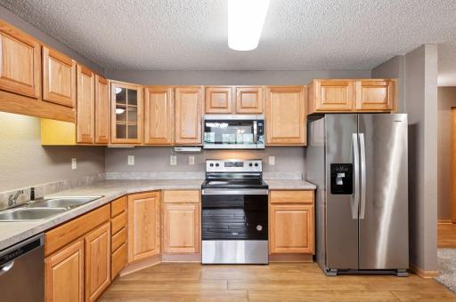 Ample cabinet space for kitchen storage.