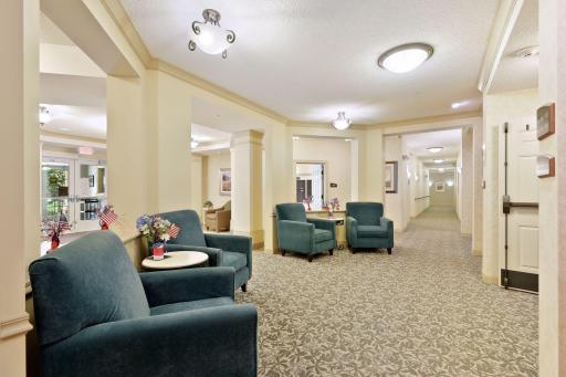 Inside you'll find seating areas and tons of amenities!