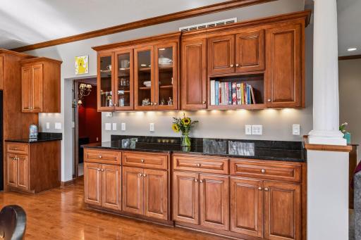 Here is another view of those cabinets. Right around the corner is the red painted Dining Room/Office.