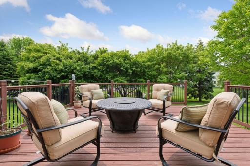 A most pleasant deck with privacy provided by many mature trees.