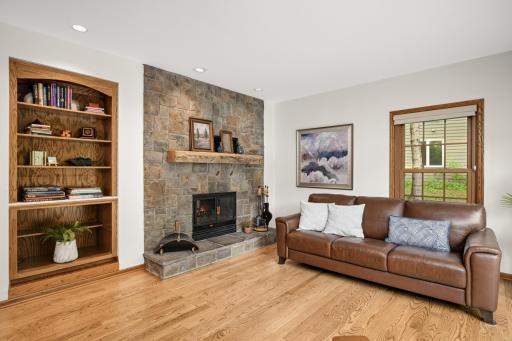Stone faced 2-sided wood burning fireplace