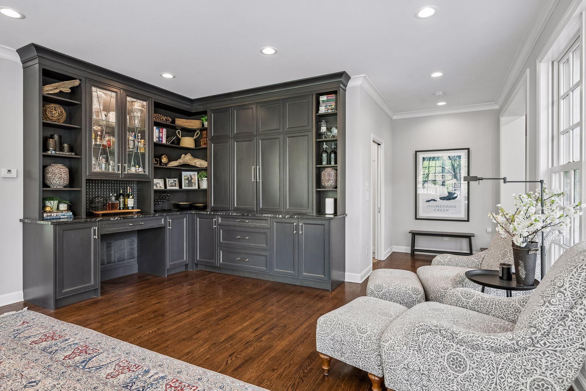 Media and bar area in the family room
