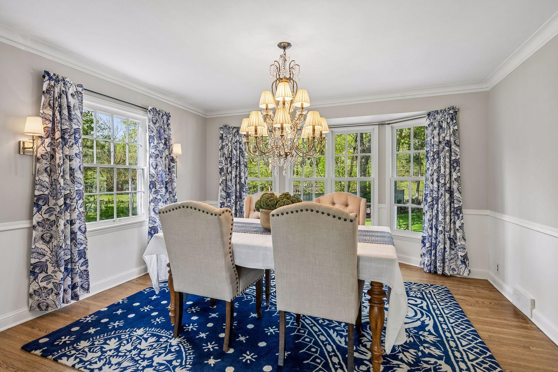 Bayed formal dining room, flooded with sunshine views