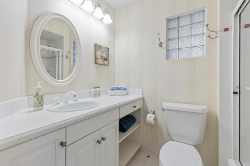 The second bedroom features its own full, private bathroom.