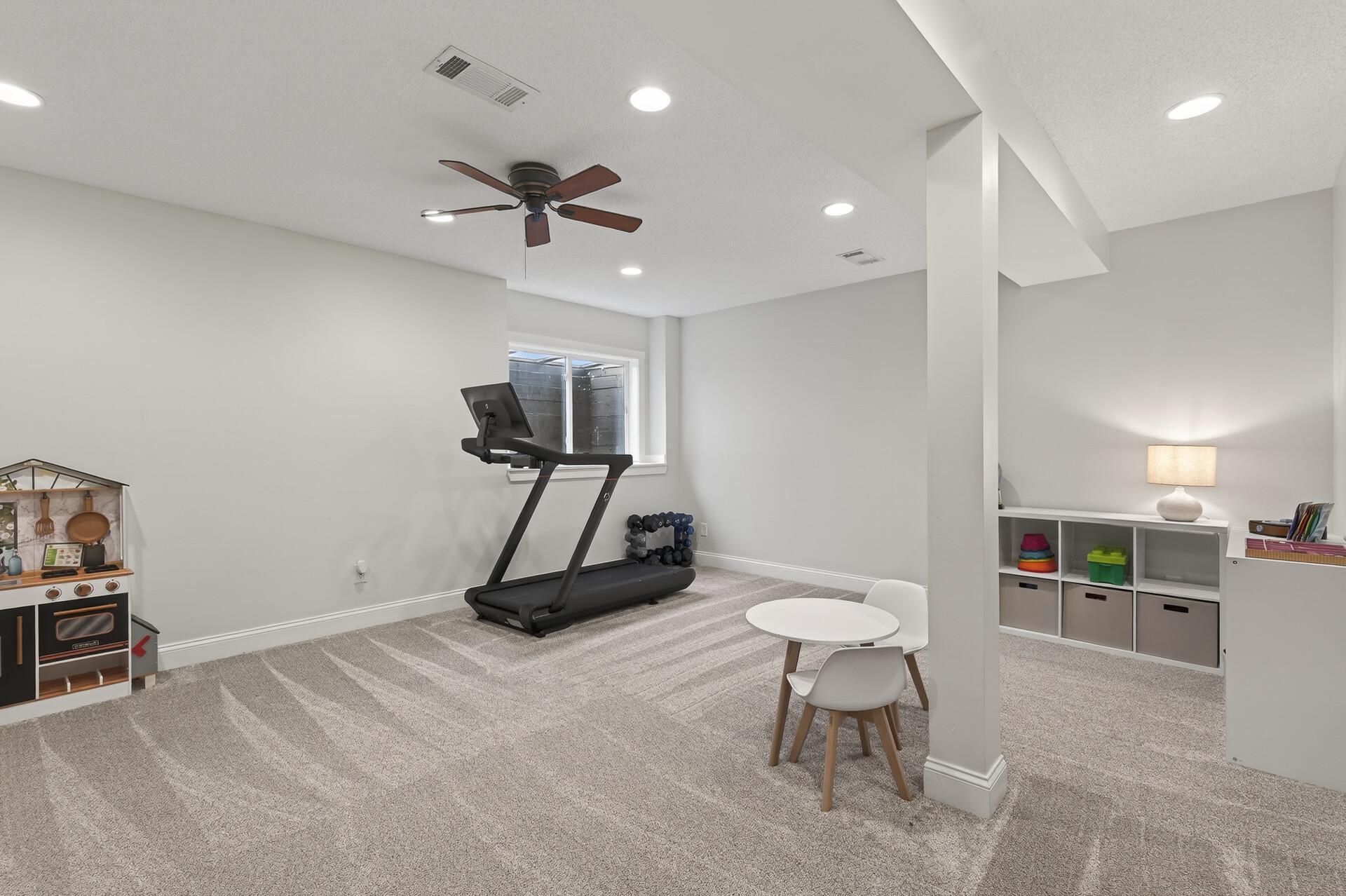 Lower Level Space is great for a workout area, family room, play room, or flex room.