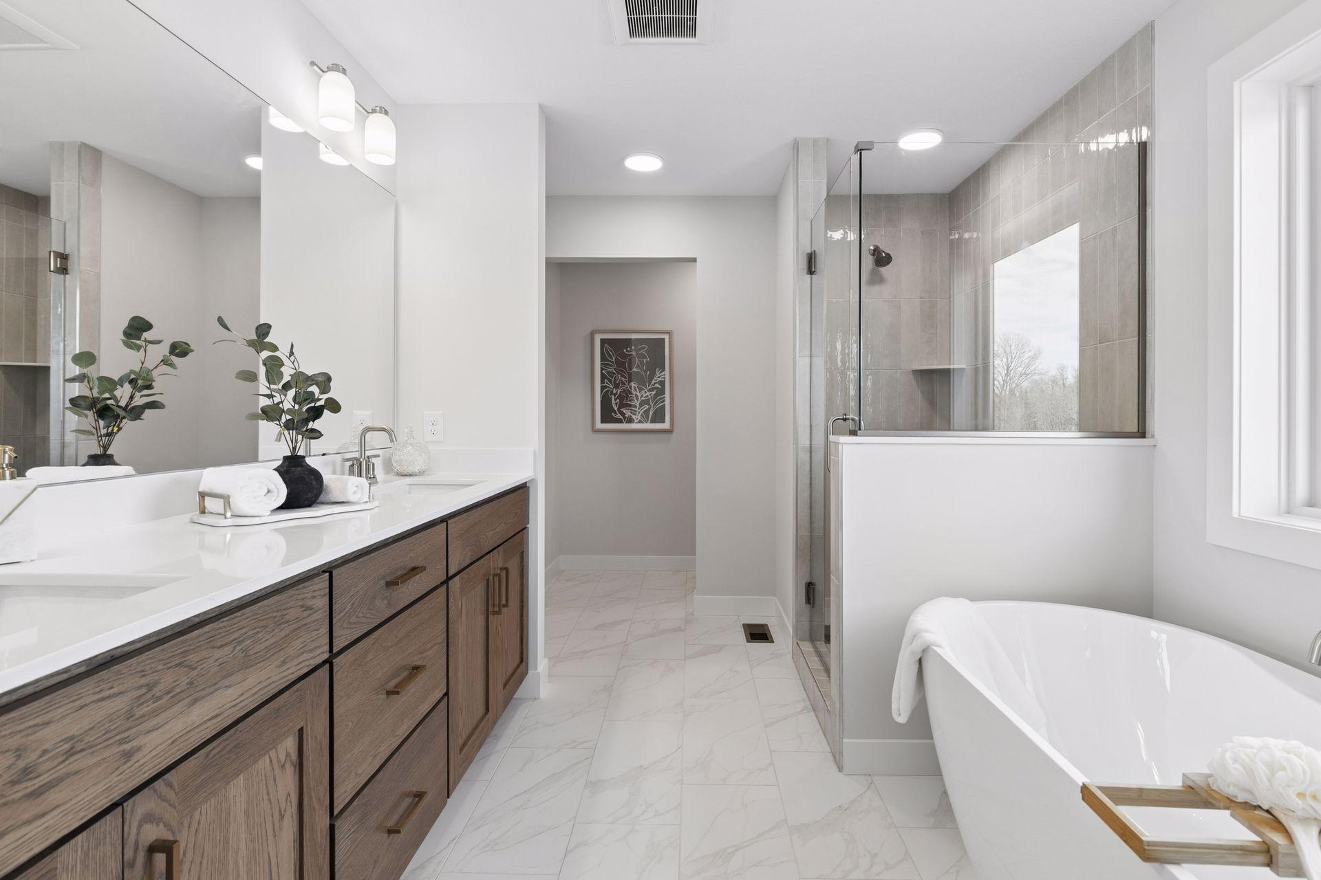 Freestanding tub & ceramic tiled shower