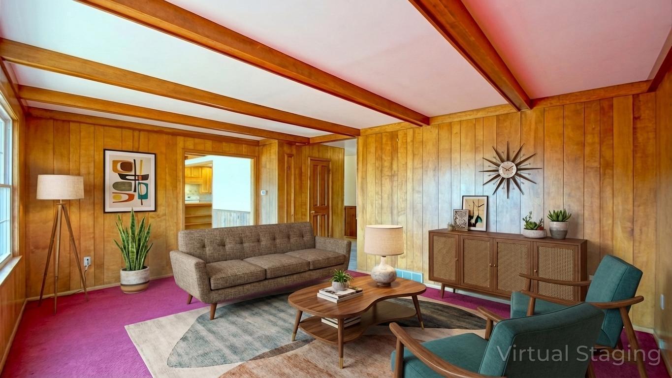 Virtually staged living room of home.