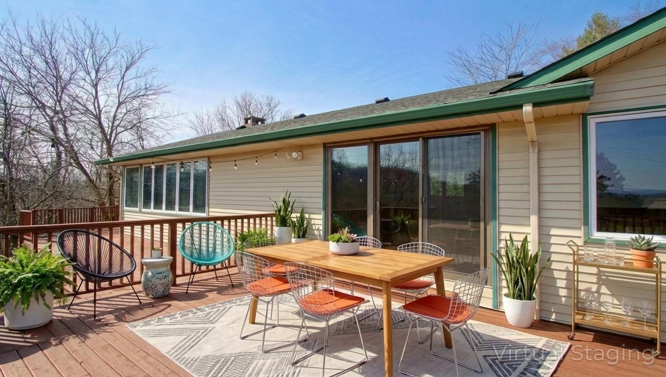 Virtually staged deck area.