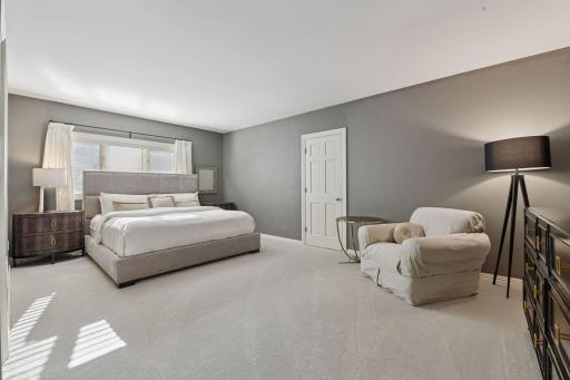 The large 4th Bedroom is located on the lower level. Behind the closed door is a walk-in closet.