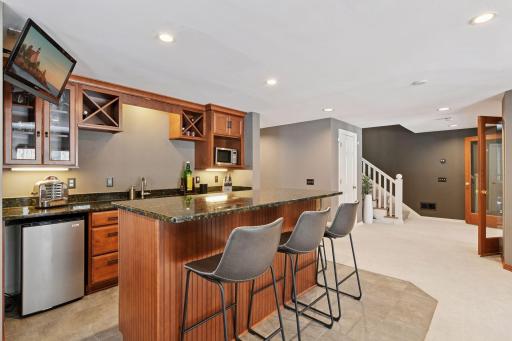 A wet bar is located outside of the Family/Media Room on the lower level.
