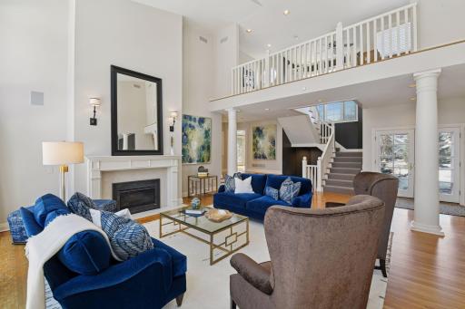 The Great Room is the first area guests enter and features original hardwood floors and a handsome gas fireplace