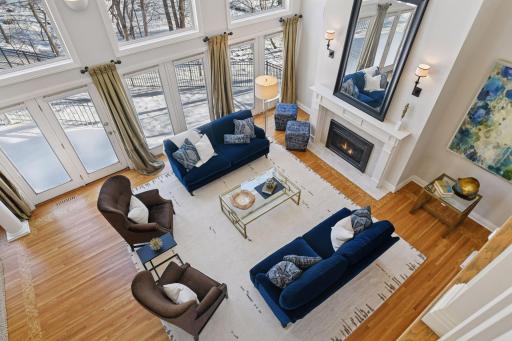 A view into the Great Room from the 2nd floor catwalk.