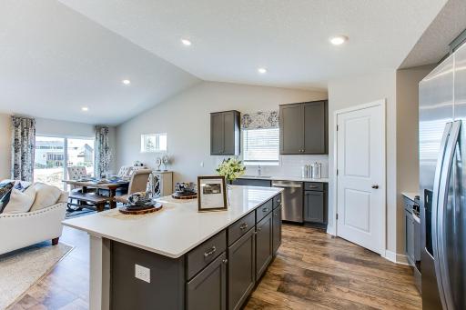 Large center island, good sized pantry and lots of cabinets for all your items. Colors and options will vary.