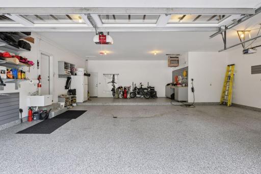 Oversized heated 3 car garage with epoxy floor