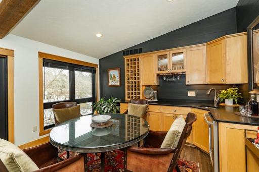 Dining area with a view and custom built-ins