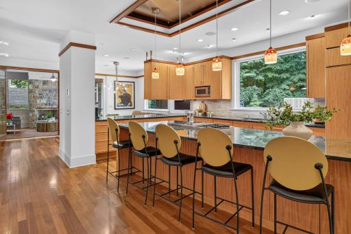 Designer kitchen with generous seating and workspace