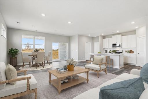 Cozy family room brings in great lighting and flexible space for furniture.