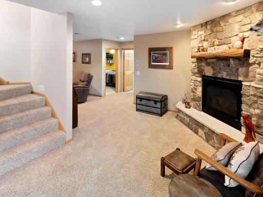 Lower Level family room with beautiful stone fireplace!