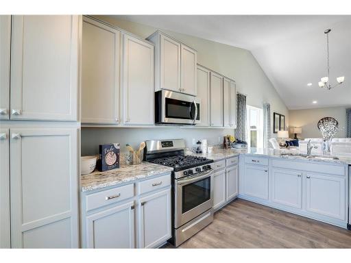 The kitchen includes a stainless gas range, microwave, disposal and dishwasher.