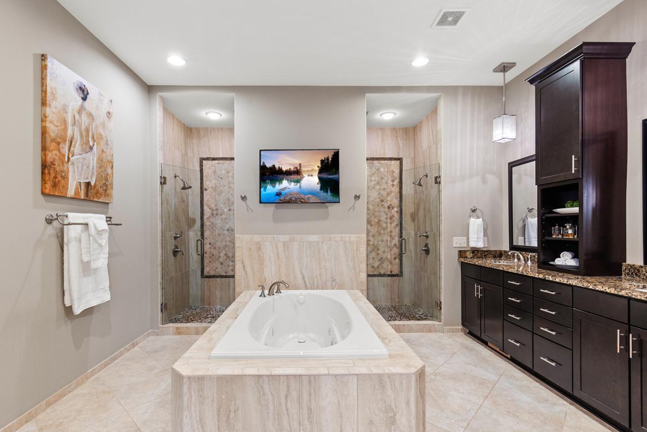 Stunning primary bath with heated floors.
