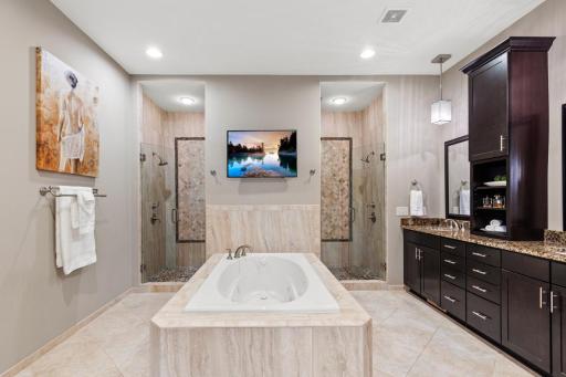 Stunning primary bath with heated floors.